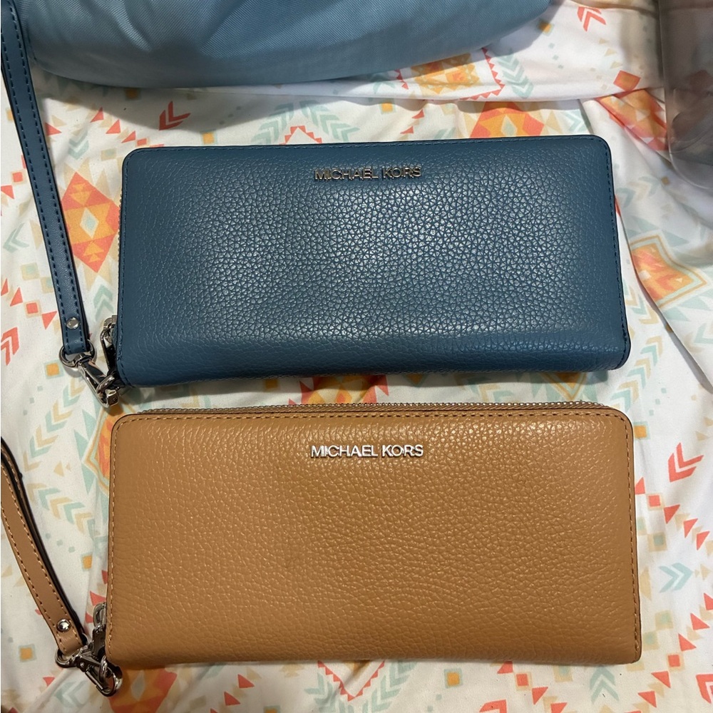 Michael Kors Teal and Camel Wallet Duo